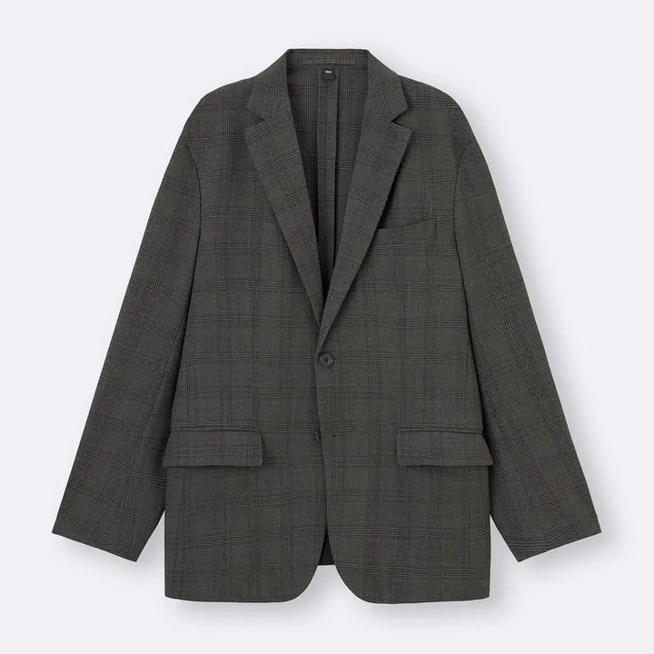 [BUNJANG] GU Washable Tailored Checkered Jacket Gray / 지유 GU 워셔블 테일러드 체크 재킷 그레이