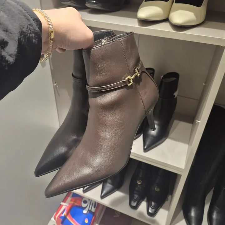 [BUNJANG] Brown Leather Ankle Boots / 브라운 레더 앵클 부츠 힐 새상품