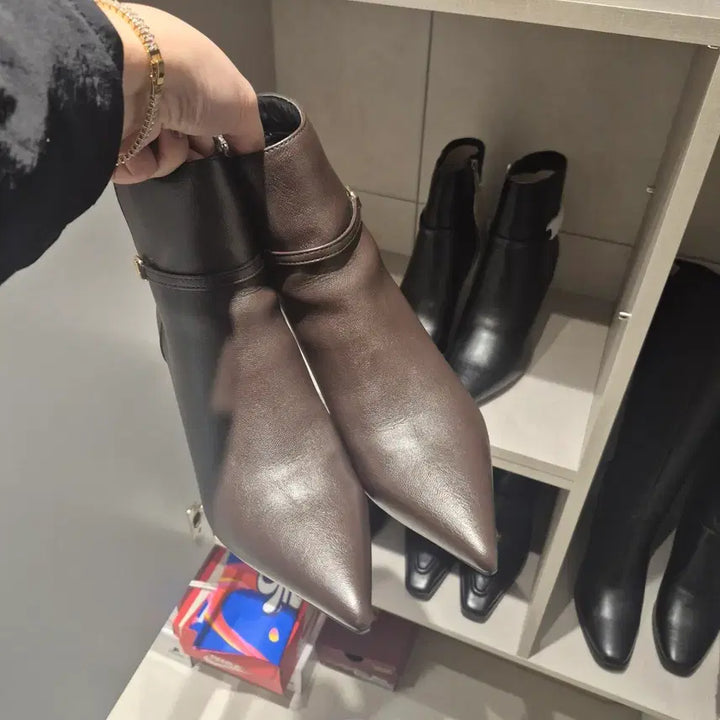 [BUNJANG] Brown Leather Ankle Boots / 브라운 레더 앵클 부츠 힐 새상품