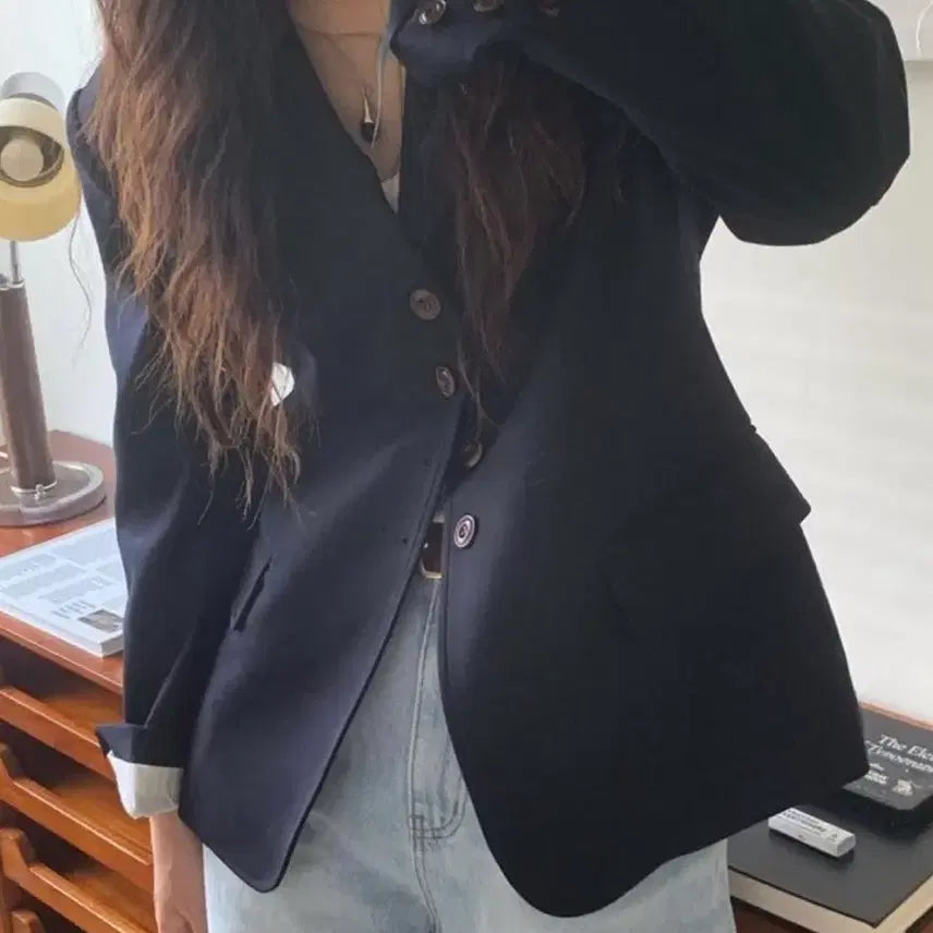 [BUNJANG] Basil Solid Jacket - Navy / 바질 솔리드 자켓 - 네이비