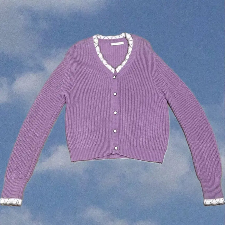 [BUNJANG] V-Neck Knit Cardigan / 연보라 브이넥 니트 가디건