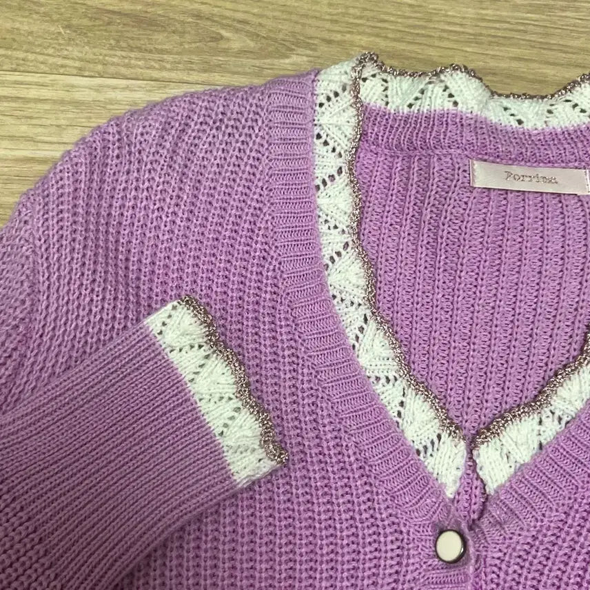 [BUNJANG] V-Neck Knit Cardigan / 연보라 브이넥 니트 가디건