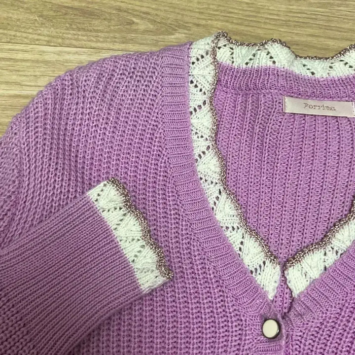 [BUNJANG] V-Neck Knit Cardigan / 연보라 브이넥 니트 가디건