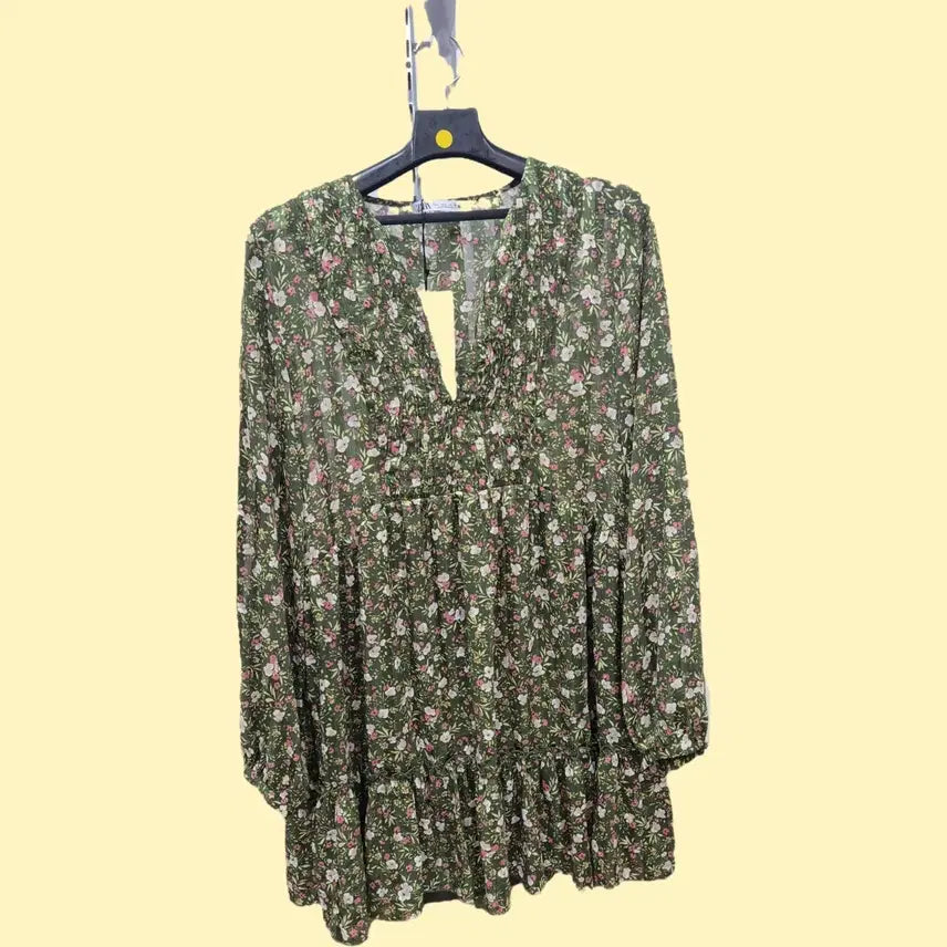 [BUNJANG] ZARA Flower Pattern Mini Dress / 자라 플라워 패턴 롱 원피스(새상품)