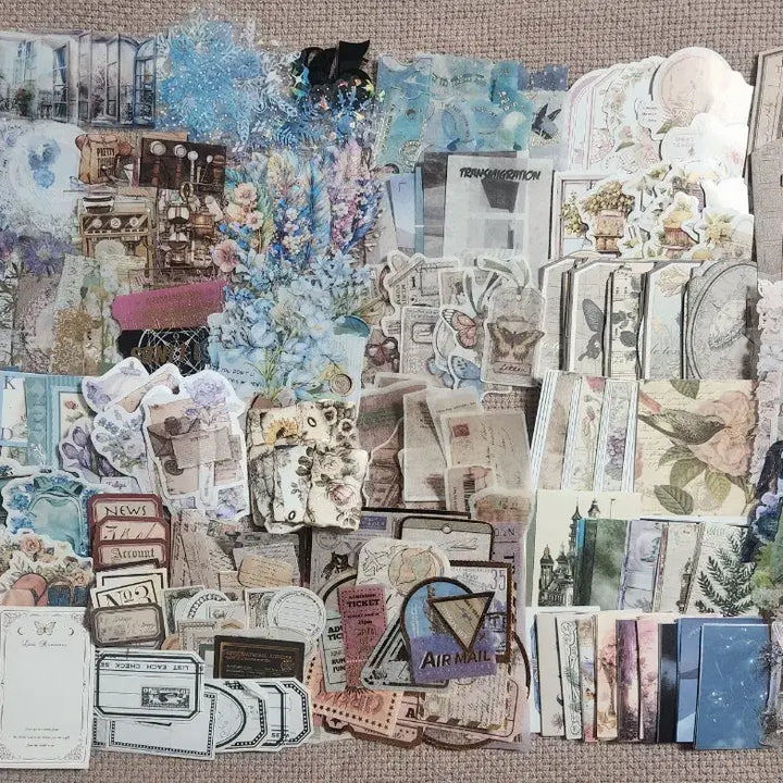 [BUNJANG] Vintage Scrapbooking Bundle Set (1,500 Sheets) & Leather Storage Pouch / 빈티지다꾸 1,500장(새상품4개포함) & 가죽보관함 (미개봉 새제품)