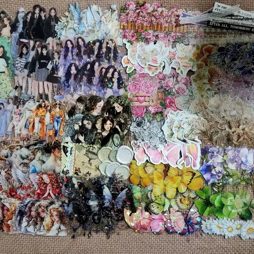 [BUNJANG] Vintage Scrapbooking Bundle Set (1,500 Sheets) & Leather Storage Pouch / 빈티지다꾸 1,500장(새상품4개포함) & 가죽보관함 (미개봉 새제품)