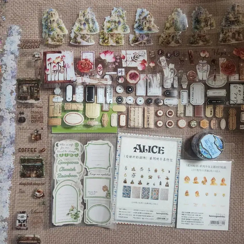 [BUNJANG] Vintage Scrapbooking Bundle Set (1,500 Sheets) & Leather Storage Pouch / 빈티지다꾸 가죽보관함(미개봉 새제품)&소분1,500장(새상품4개포함)