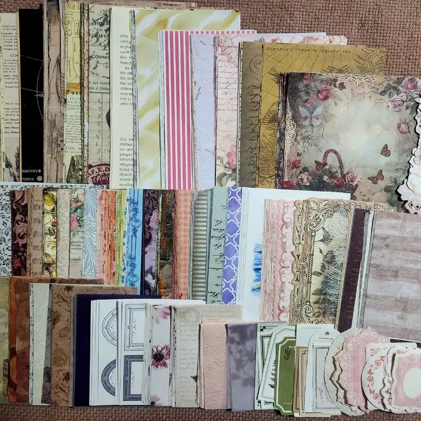 [BUNJANG] Vintage Scrapbooking Bundle Set (1,500 Sheets) & Leather Storage Pouch / 빈티지다꾸 가죽보관함(미개봉 새제품)&소분1,500장(새상품4개포함)