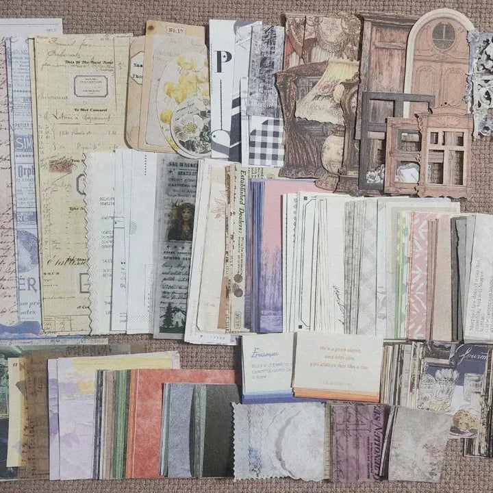 [BUNJANG] Vintage Scrapbooking Bundle Set (1,500 Sheets) & Leather Storage Pouch / 빈티지다꾸 1,500장(새상품4개포함) & 가죽보관함 (미개봉 새제품)