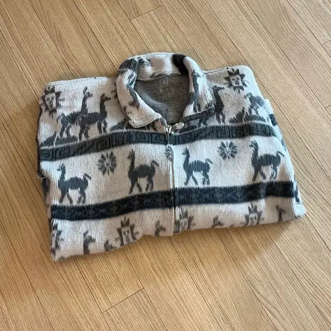 [BUNJANG] Vintage Alpaca Pattern Zip-Up Jacket / 빈티지 알파카 패턴 집업
