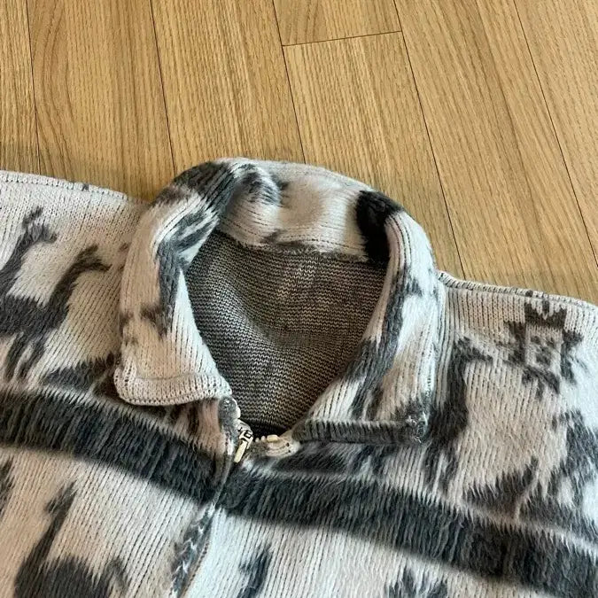 [BUNJANG] Vintage Alpaca Pattern Zip-Up Jacket / 빈티지 알파카 패턴 집업