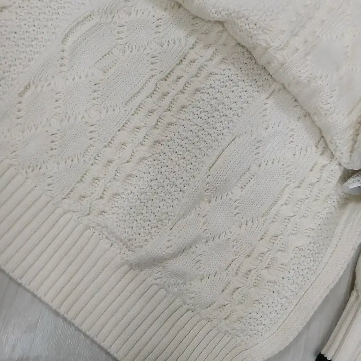 [BUNJANG] LifeWork V-Neck Cable Knit Ivory Sweater / 라이프워크 V넥 케이블 니트 아이보리 정품 105~110