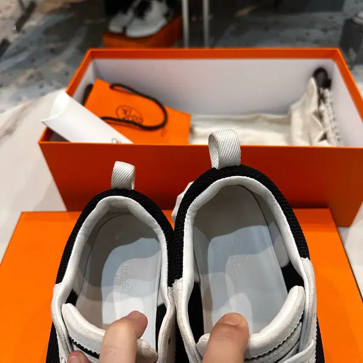 [BUNJANG] Hermes Bouncing Mesh Suede Goatskin Sneakers / 에르메스 바운싱 메쉬 스웨이드 고트스킨 누아블랑 38사이즈