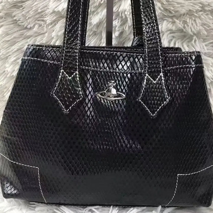 [BUNJANG] Vivienne Westwood Small Logo Tote Bag - Black / 비비안 웨스트우드 여성 토트백 블랙 스몰로고 가죽