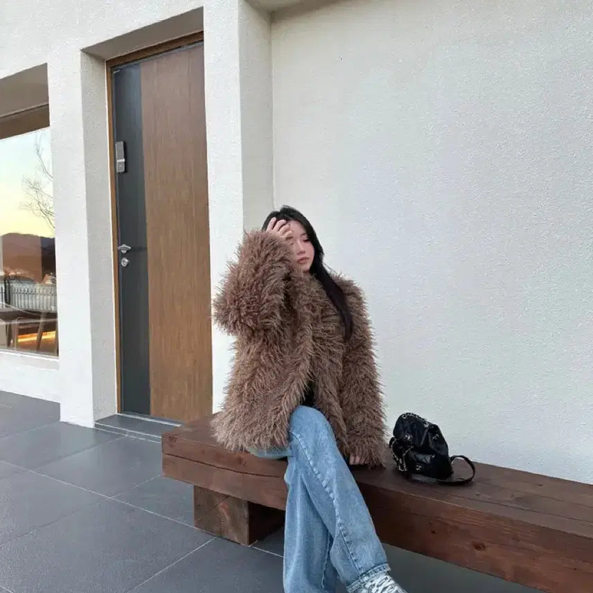 [BUNJANG] De Myn Long Hair Faux Shearling Fur Jacket / 드민 롱헤어 페이크퍼 시어링  퍼 자켓