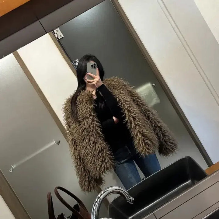 [BUNJANG] De Myn Long Hair Faux Shearling Fur Jacket / 드민 롱헤어 페이크퍼 시어링  퍼 자켓