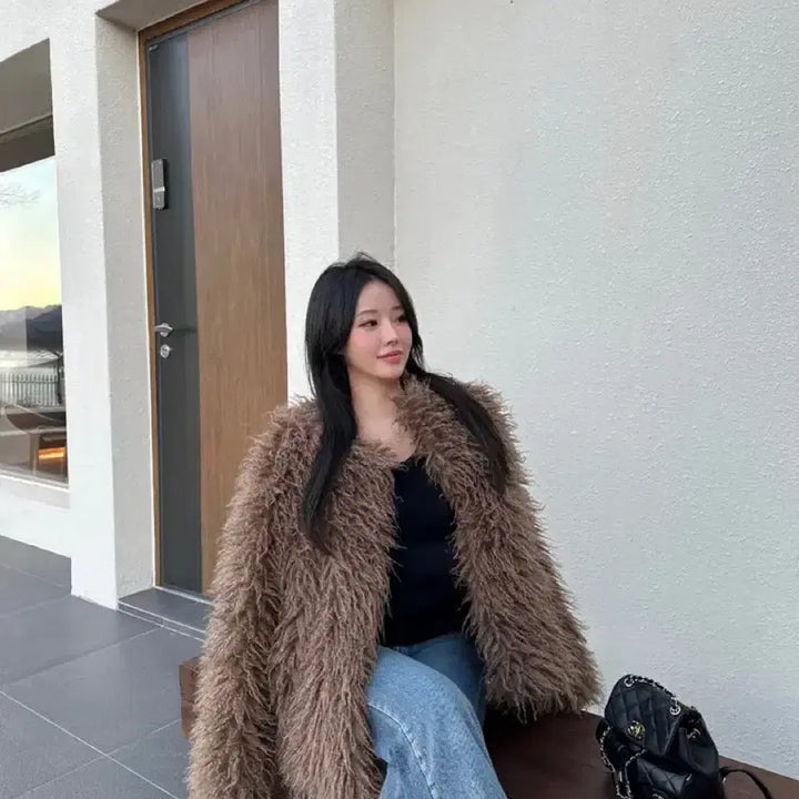 [BUNJANG] De Myn Long Hair Faux Shearling Fur Jacket / 드민 롱헤어 페이크퍼 시어링  퍼 자켓