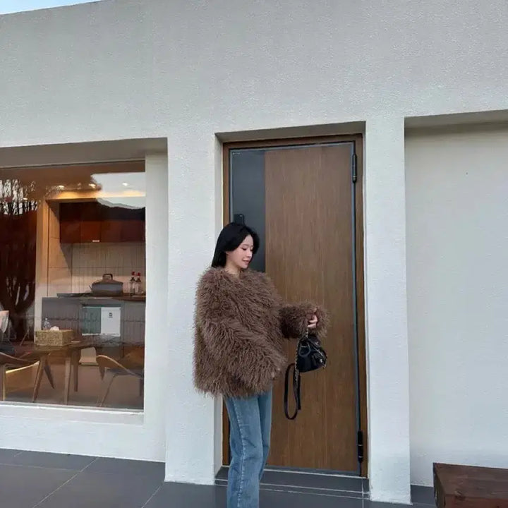 [BUNJANG] De Myn Long Hair Faux Shearling Fur Jacket / 드민 롱헤어 페이크퍼 시어링  퍼 자켓