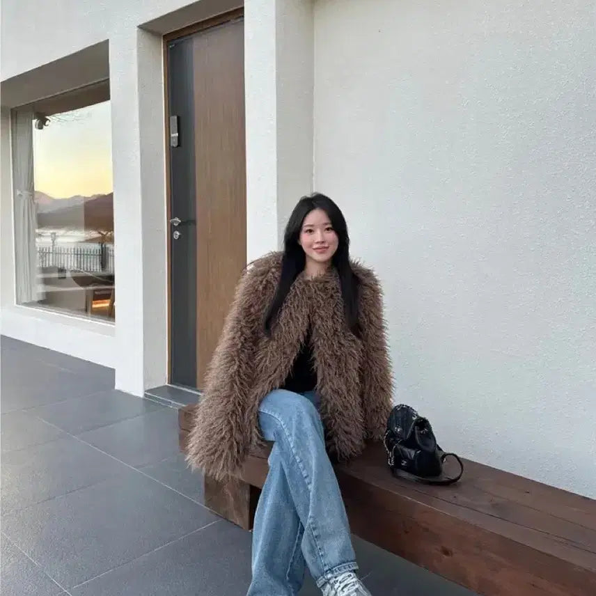 [BUNJANG] De Myn Long Hair Faux Shearling Fur Jacket / 드민 롱헤어 페이크퍼 시어링  퍼 자켓