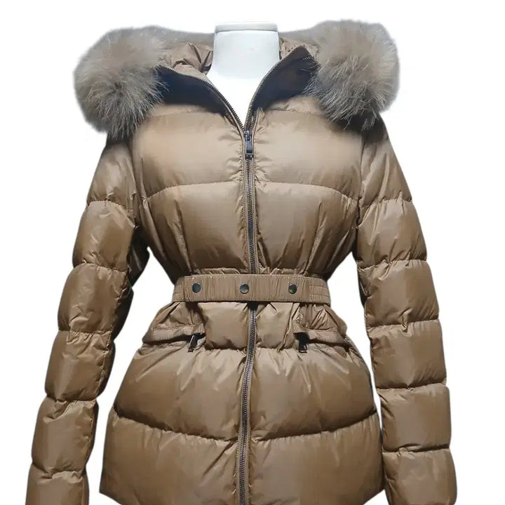 [BUNJANG] Fox Fur Belted Duck Down Short Padding / 블랙,브라운) 폭스퍼 오리털 벨트 숏패딩