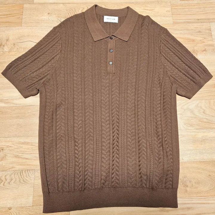 [BUNJANG] Edition Cable Collar Knit Top Camel 110 / 에디션 케이블 카라넥 반팔 니트 카멜 110