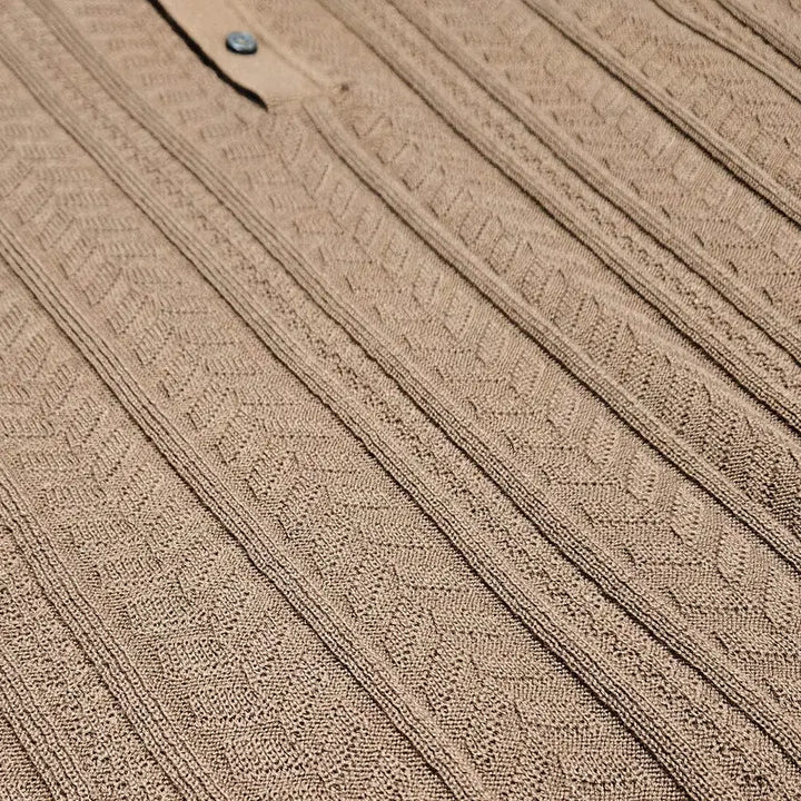 [BUNJANG] Edition Cable Collar Knit Top Camel 110 / 에디션 케이블 카라넥 반팔 니트 카멜 110