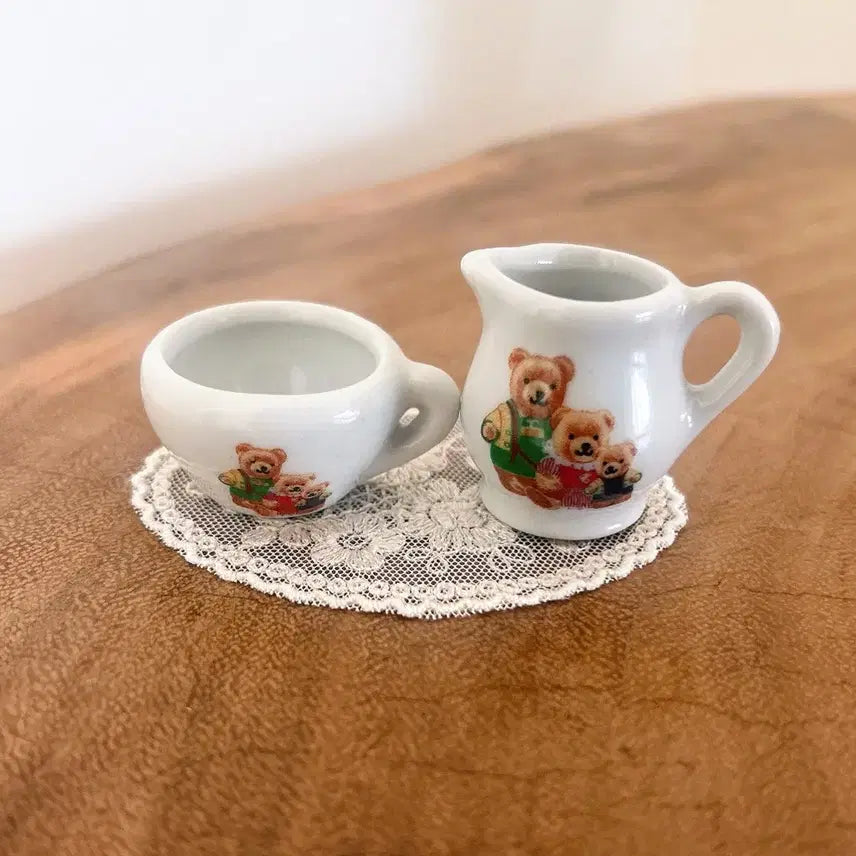[BUNJANG] Vintage Teddy Bear Mug + Jug + Lace Set / [세트] 레이스+프랑스 미니어쳐 테디베어 머그컵+저그 3종소품 빈티지
