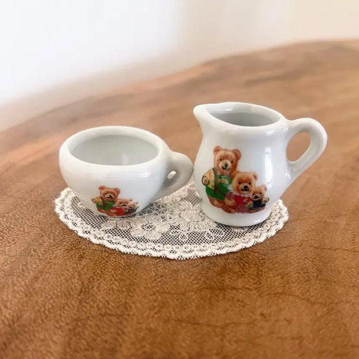 [BUNJANG] Vintage Teddy Bear Mug + Jug + Lace Set / [세트] 레이스+프랑스 미니어쳐 테디베어 머그컵+저그 3종소품 빈티지