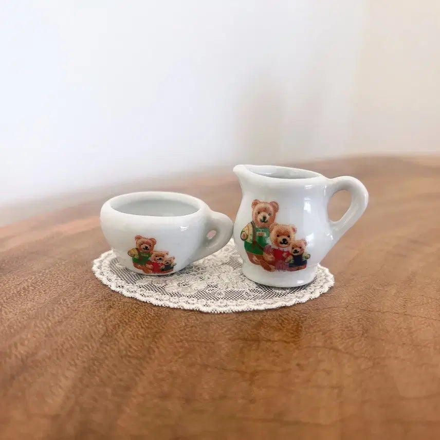 [BUNJANG] Vintage Teddy Bear Mug + Jug + Lace Set / [세트] 레이스+프랑스 미니어쳐 테디베어 머그컵+저그 3종소품 빈티지