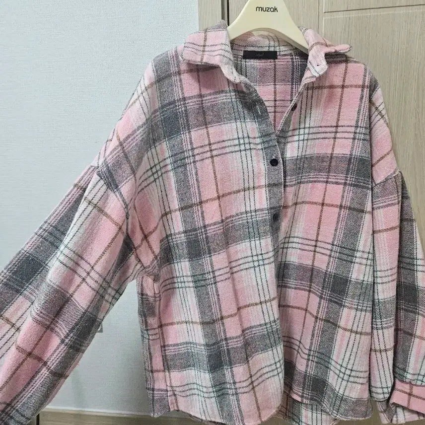 [BUNJANG] LeShop Pink Checkered Shirt / 르샵 핑크 체크 남방 셔츠