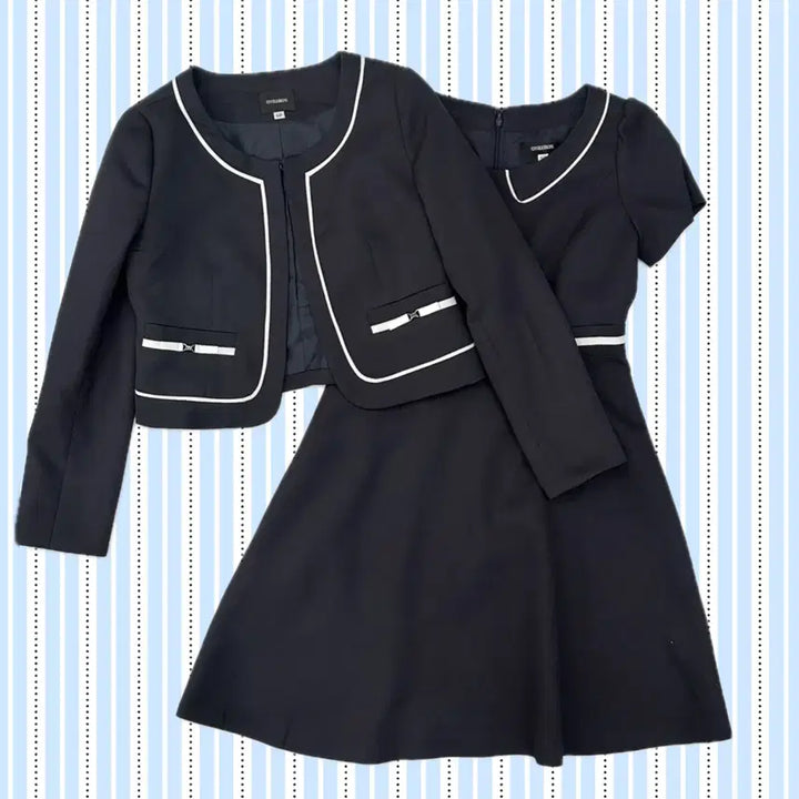 [BUNJANG] Vintage Navy Layered Two-Piece Set / 일본빈티지 네이비 하객룩 레이어드 투피스 고딕 자켓 원피스 코디세트