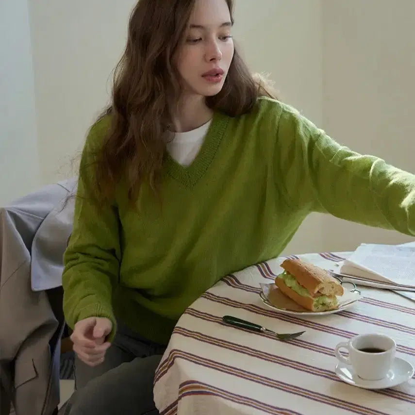 [BUNJANG] Drawfit Women Mohair V-Neck Sheer Knit Top / (새상품)(M) 드로우핏 우먼 모헤어 브이넥 시어 니트 GREEN