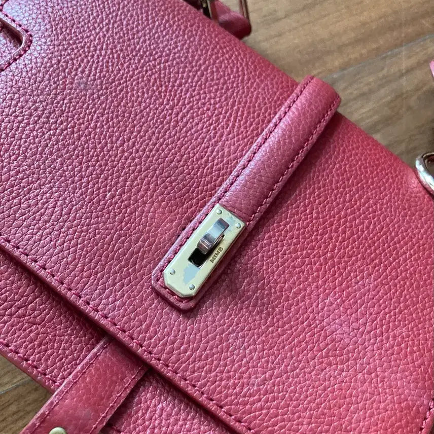 [BUNJANG] MINE Red Leather Shoulder Bag + Pompom Keychain / 마인 레드 가죽 숄더백 + 폼폼이 키링  택포35000