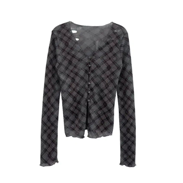 [BUNJANG] Unbranded Top Charcoal / 체크 버튼 탑 챠콜