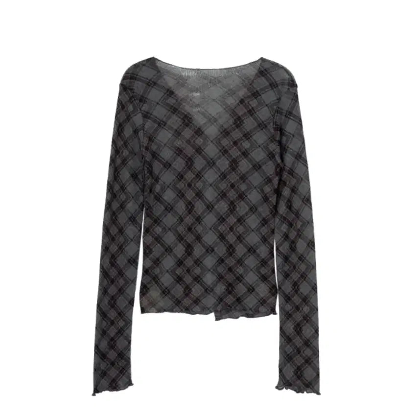 [BUNJANG] Unbranded Top Charcoal / 체크 버튼 탑 챠콜