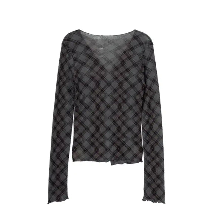 [BUNJANG] Unbranded Top Charcoal / 체크 버튼 탑 챠콜