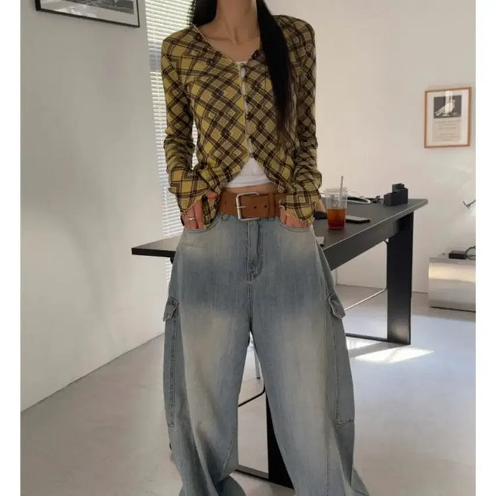 [BUNJANG] Unbranded Top Charcoal / 체크 버튼 탑 챠콜