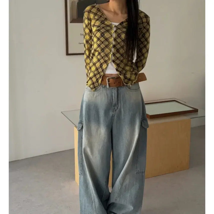 [BUNJANG] Unbranded Top Charcoal / 체크 버튼 탑 챠콜