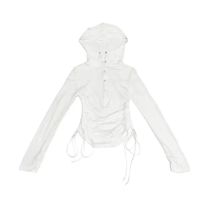 [BUNJANG] Shirring String Long Sleeve Hoodie / (새옷) 셔링 스트링 긴팔 후드 티셔츠