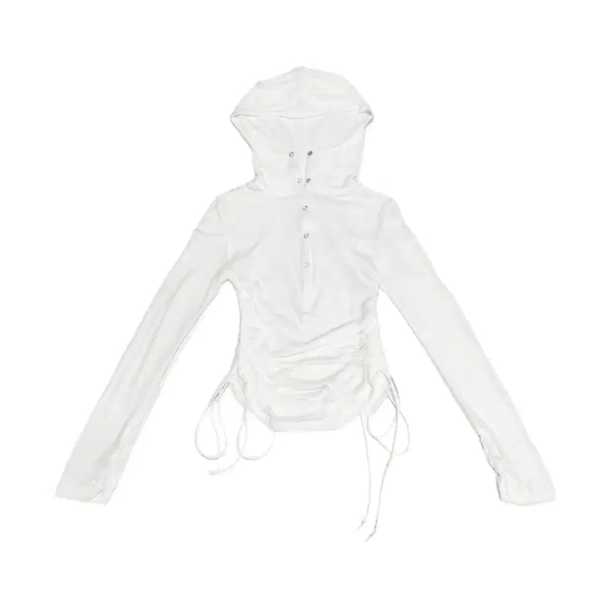 [BUNJANG] Shirring String Long Sleeve Hoodie / (새옷) 셔링 스트링 긴팔 후드 티셔츠