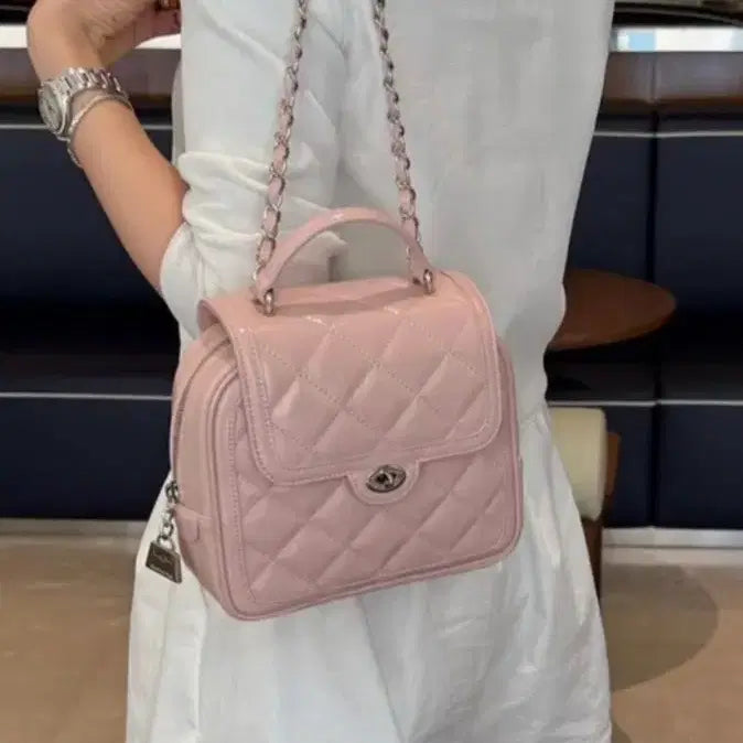 [BUNJANG] Cardinal Red Quilted Backpack / 카디널레드 투아트백  핑크