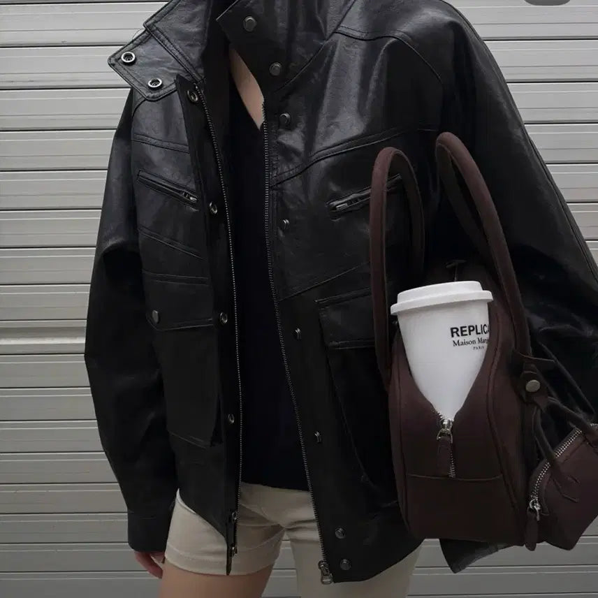 [BUNJANG] Noirnine Utility Leather Jacket - Brown / 누아르나인 utility leather jacket brown