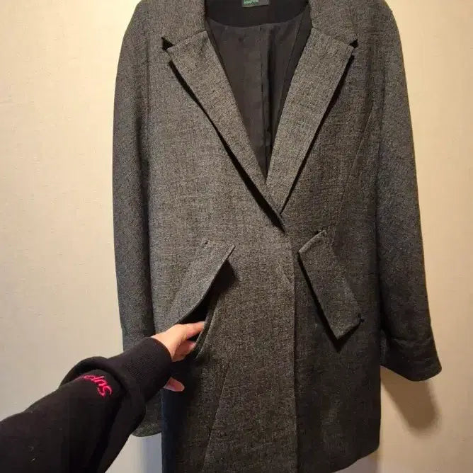 [BUNJANG] Benetton Gray Wool Jacket Coat (Size 55-66) / 베네통 회색 모직 자켓 코트 55~66