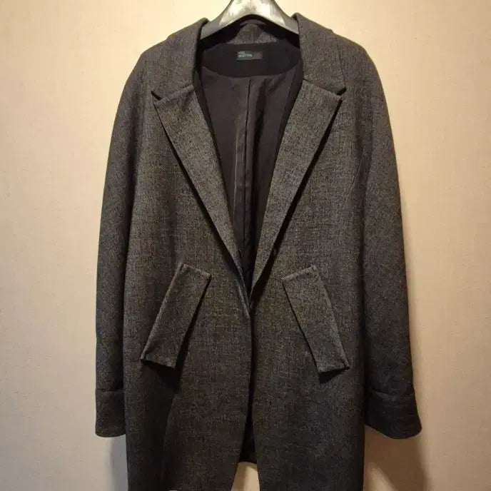 [BUNJANG] Benetton Gray Wool Jacket Coat (Size 55-66) / 베네통 회색 모직 자켓 코트 55~66