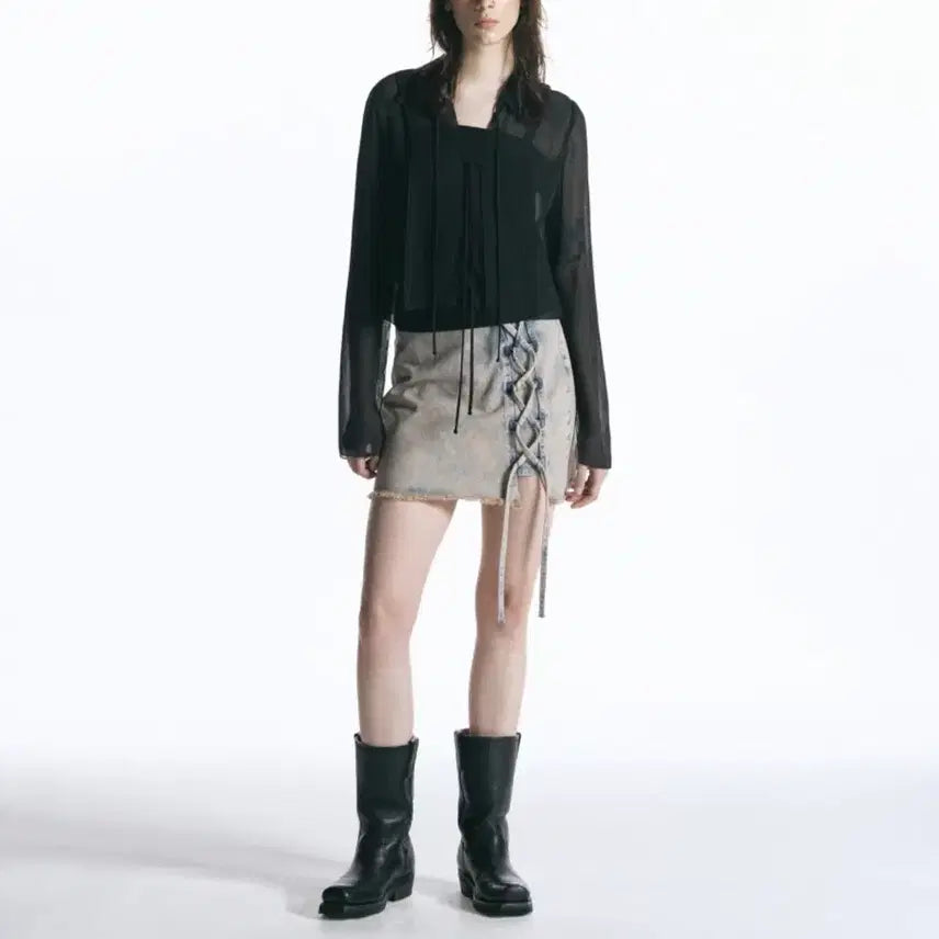 [BUNJANG] In Silence Woman Lace-up Denim Skirt / 인사일런스우먼 레이스업 데님스커트 핑크