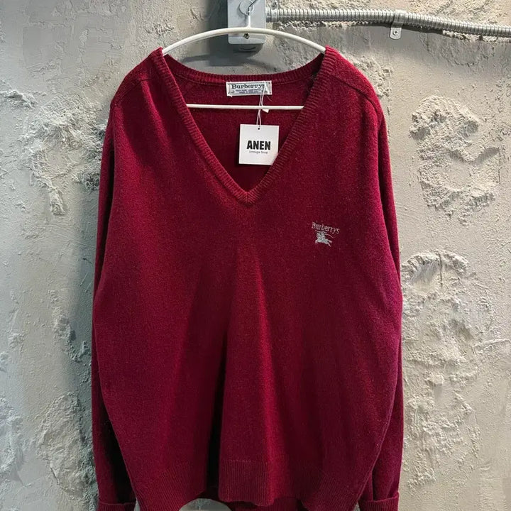 [BUNJANG] Burberry Lambswool V-neck Knit Burgundy / 버버리 BURBERRY 램스울 브이넥 니트 버건디 40