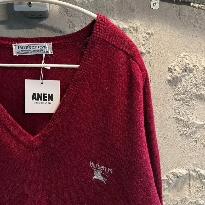 [BUNJANG] Burberry Lambswool V-neck Knit Burgundy / 버버리 BURBERRY 램스울 브이넥 니트 버건디 40
