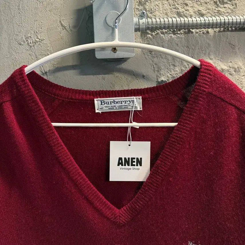[BUNJANG] Burberry Lambswool V-neck Knit Burgundy / 버버리 BURBERRY 램스울 브이넥 니트 버건디 40