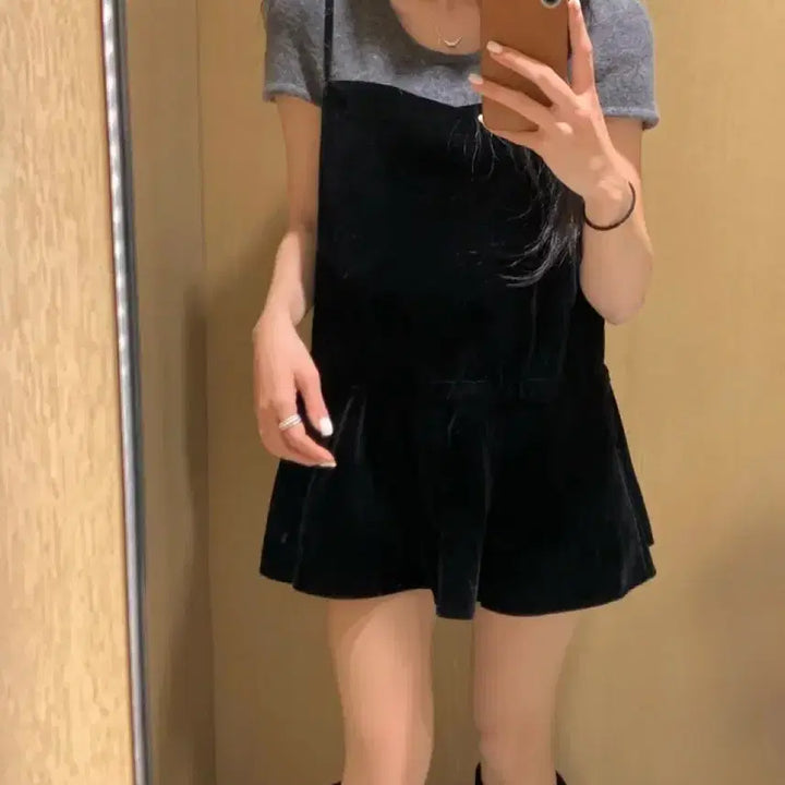 [BUNJANG] Angora Knit Top &amp; Velvet Square Neck Frill Ribbon Bustier Set / 앙고라 반팔 니트+벨벳 스퀘어넥 프릴 리본 나시 뷔스티에