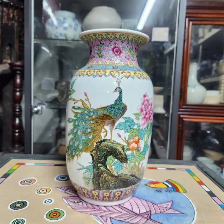 [BUNJANG] Enamel Floral and Bird Motif Vase / 분채법랑 화조도문 화병